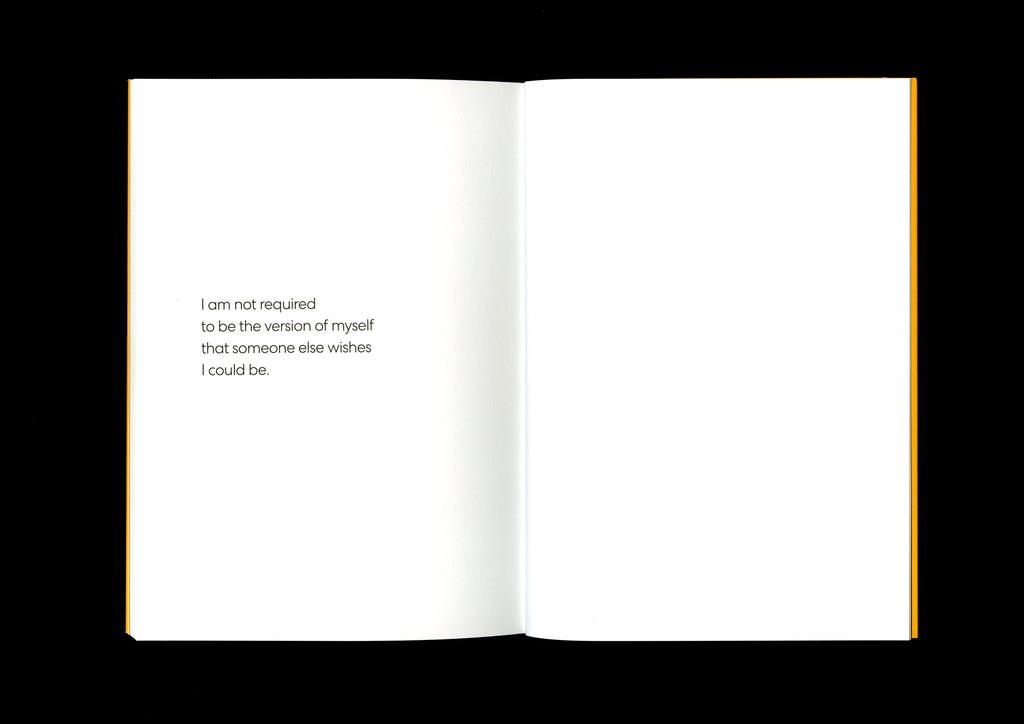Minimalist affirmation page reading, “I am not required to be the version of myself that someone else wishes I could be,” in simple black text on a white background.