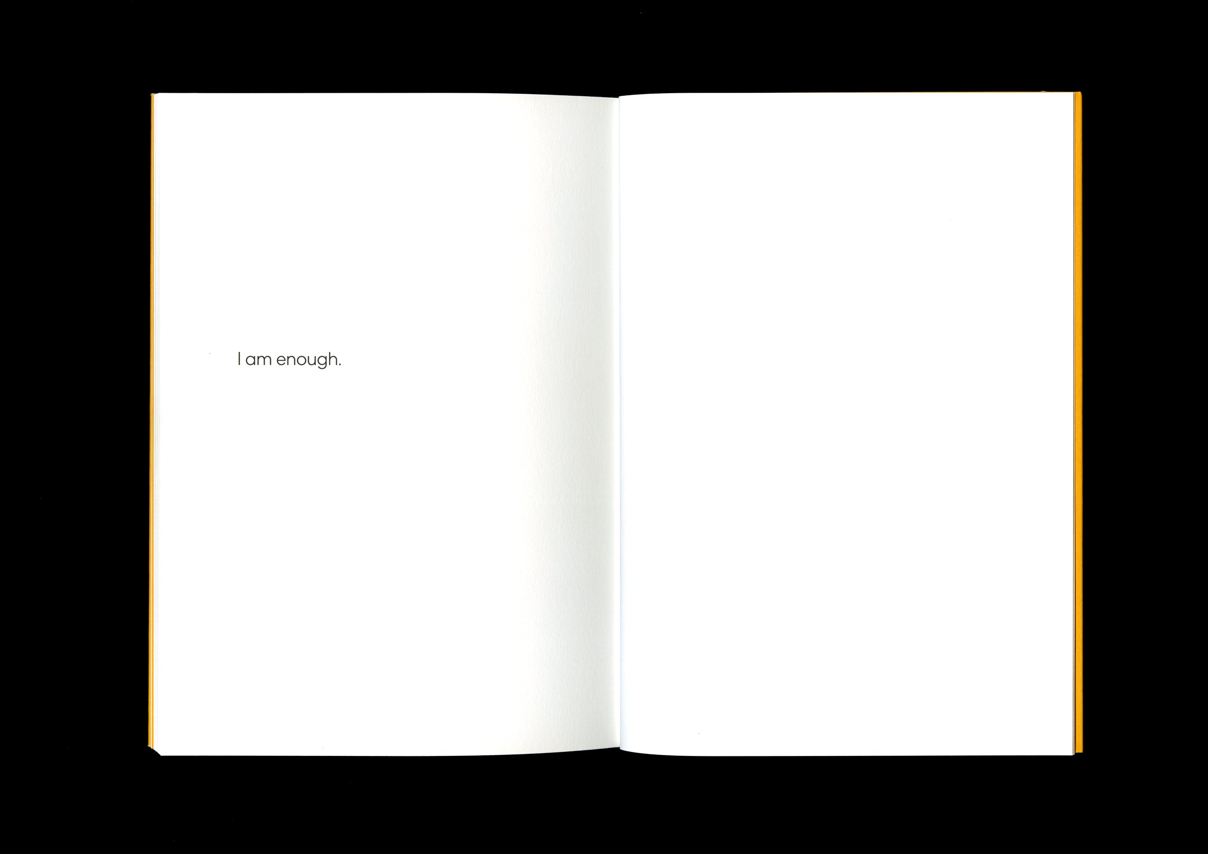 Affirmation page with the short phrase, “I am enough,” centered in black text on a white background.